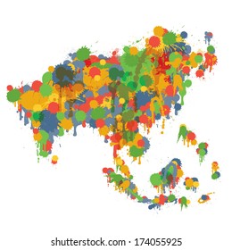 Asia map done in paint drips and spatter