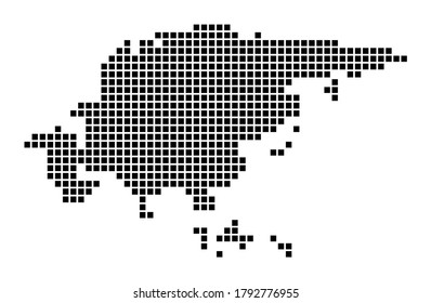 Asia map. Map of Asia in dotted style. Borders of the continent filled with rectangles for your design. Vector illustration.
