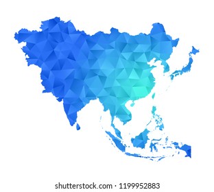 asia map in geometric blue polygonal style modern design on white background. Vector illustration.