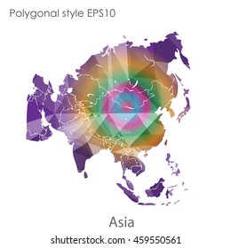 Asia map in geometric polygonal style.Abstract gems triangle,modern design background.Vector Illustration EPS10.