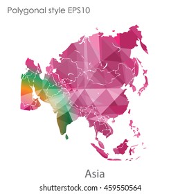 Asia map in geometric polygonal style.Abstract gems triangle,modern design background.Vector Illustration EPS10.