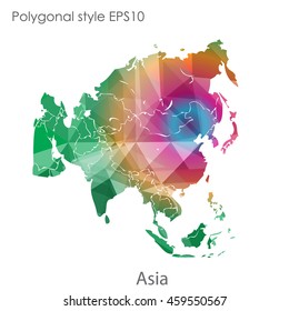 Asia map in geometric polygonal style.Abstract gems triangle,modern design background.Vector Illustration EPS10.