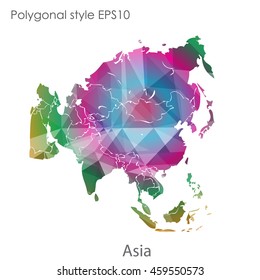 Asia map in geometric polygonal style.Abstract gems triangle,modern design background.Vector Illustration EPS10.
