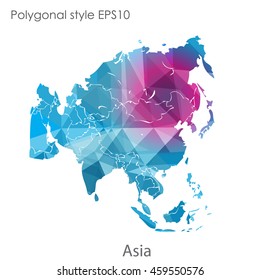 Asia map in geometric polygonal style.Abstract gems triangle,modern design background.Vector Illustration EPS10.