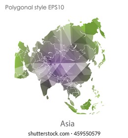 Asia map in geometric polygonal style.Abstract gems triangle,modern design background.Vector Illustration EPS10.
