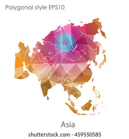 Asia map in geometric polygonal style.Abstract gems triangle,modern design background.Vector Illustration EPS10.