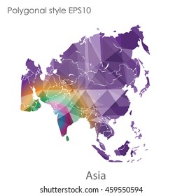 Asia map in geometric polygonal style.Abstract gems triangle,modern design background.Vector Illustration EPS10.