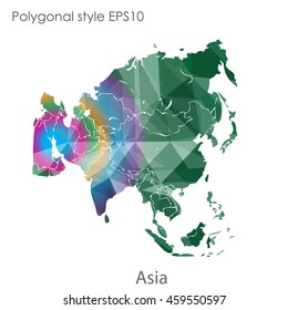 Asia map in geometric polygonal style.Abstract gems triangle,modern design background.Vector Illustration EPS10.
