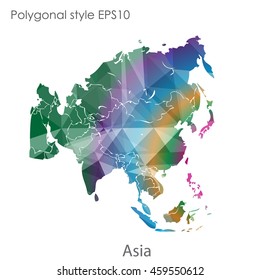 Asia map in geometric polygonal style.Abstract gems triangle,modern design background.Vector Illustration EPS10.