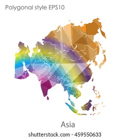 Asia map in geometric polygonal style.Abstract gems triangle,modern design background.Vector Illustration EPS10.
