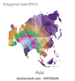 Asia map in geometric polygonal style.Abstract gems triangle,modern design background.Vector Illustration EPS10.