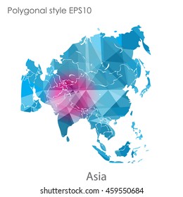 Asia map in geometric polygonal style.Abstract gems triangle,modern design background.Vector Illustration EPS10.