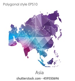 Asia map in geometric polygonal style.Abstract gems triangle,modern design background.Vector Illustration EPS10.