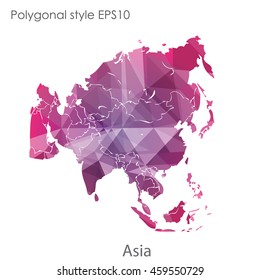 Asia map in geometric polygonal style.Abstract gems triangle,modern design background.Vector Illustration EPS10.