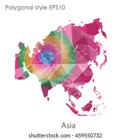 Asia map in geometric polygonal style.Abstract gems triangle,modern design background.Vector Illustration EPS10.