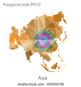 Asia map in geometric polygonal style.Abstract gems triangle,modern design background.Vector Illustration EPS10.