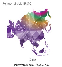 Asia map in geometric polygonal style.Abstract gems triangle,modern design background.Vector Illustration EPS10.