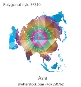 Asia map in geometric polygonal style.Abstract gems triangle,modern design background.Vector Illustration EPS10.