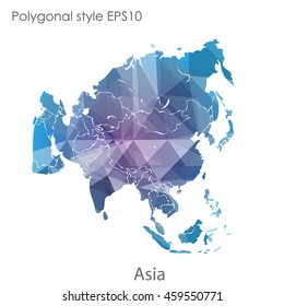 Asia map in geometric polygonal style.Abstract gems triangle,modern design background.Vector Illustration EPS10.