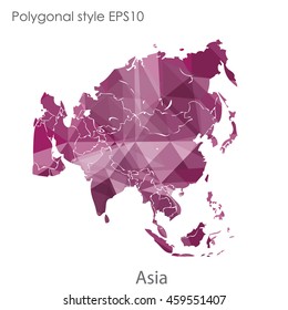 Asia map in geometric polygonal style.Abstract gems triangle,modern design background.Vector Illustration EPS10.