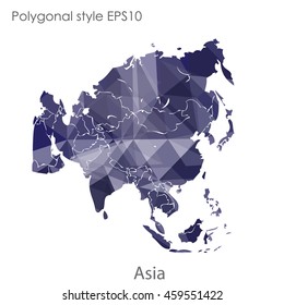 Asia map in geometric polygonal style.Abstract gems triangle,modern design background.Vector Illustration EPS10.