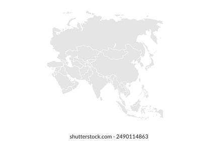 Asia map Grayscale,isolated on white background for website layouts,background,education, precise,customizable,Travel worldwide,map silhouette backdrop,earth geography, political,reports.
