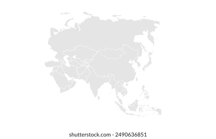 Asia map Grayscale,isolated on white background for website layouts,background,education, precise,customizable,Travel worldwide,map silhouette backdrop,earth geography, political,reports.