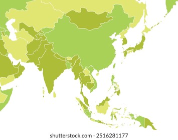 Asia Mapa Ilustración vectorial de tonos verdes.