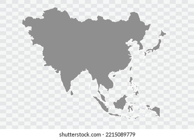 Asia Map grey Color on White Background  Png
