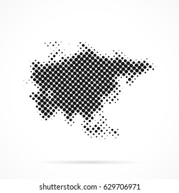 Asia map in halftone. Dotted illustration isolated on a white background.
Vector illustration.