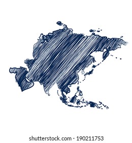 Asia map hand drawn background vector