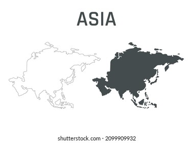 asiatische Karte Symbol, Umriss und Silhouette des asiatischen Kontinents