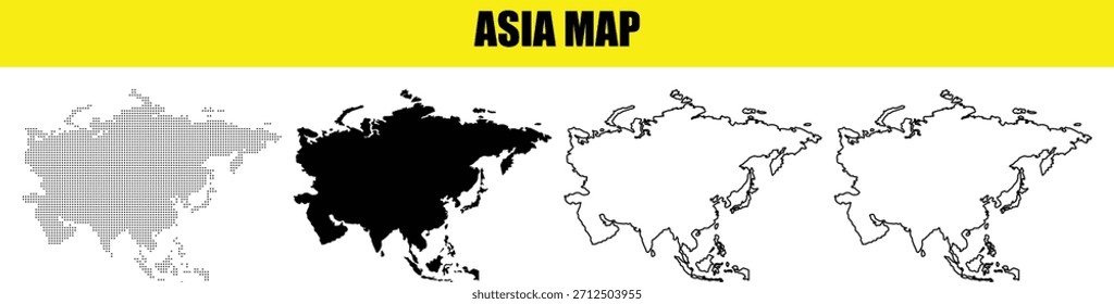 Asia Mapa Ilustraciones en Diseños de contorno en blanco y negro