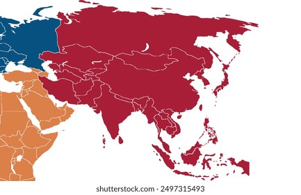 Asia map with individual colors for website layouts,background, education, precise, customizable, Travel worldwide,map silhouette backdrop,earth geography,political,reports.