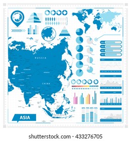 Asia map and infographic elements. Vector illustration.
