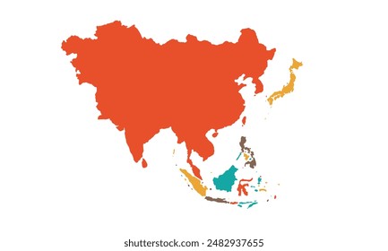 Asia map isolated modern colorful style. for website layouts, background, education, precise, customizable, Travel worldwide, map silhouette backdrop, earth geography, political, reports. 