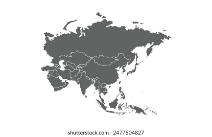 Asia map isolated on white background. for website layouts, background, education, precise, customizable, Travel worldwide, map silhouette backdrop, earth geography, political, reports.