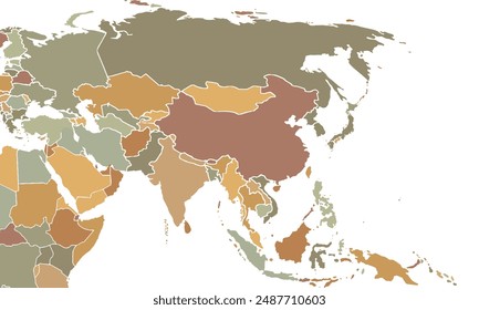 Asia map isolated on white background.vintage color style. for website layouts, background, education, precise, customizable, Travel worldwide, map silhouette backdrop, earth geography, political.