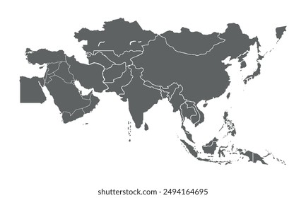 Asia map isolated on white background.for website layouts, background,education,precise, customizable,Travel worldwide, map silhouette backdrop,earth geography, political,reports.