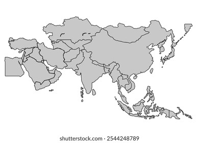 Asia map isolated on white background.for website layouts,background,education, precise,customizable,Travel worldwide,map silhouette backdrop,earth geography, political,reports.political map vector.