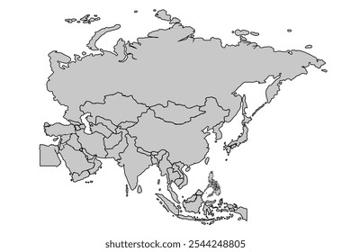 Asia map isolated on white background.for website layouts,background,education, precise,customizable,Travel worldwide,map silhouette backdrop,earth geography, political,reports.political map vector.