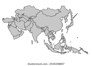 Asia map isolated on white background.for website layouts,background,education, precise,customizable,Travel worldwide,map silhouette backdrop,earth geography, political,reports.political map vector.