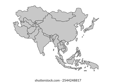 Asia map isolated on white background.for website layouts,background,education, precise,customizable,Travel worldwide,map silhouette backdrop,earth geography, political,reports.political map vector.