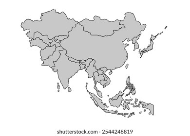 Asia map isolated on white background.for website layouts,background,education, precise,customizable,Travel worldwide,map silhouette backdrop,earth geography, political,reports.political map vector.