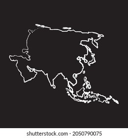 Línea de mapa de Asia Icono diseño tiza blanca. Dibuja una imagen en la pizarra.