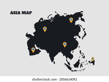 Asia map and location with borders of states. Isolated world map. Isolated on white map background. Vector illustration.