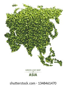 Asia map made up of green leaf on white background vector illustration of a forest is conceptual of the global green environmental issues worldwide