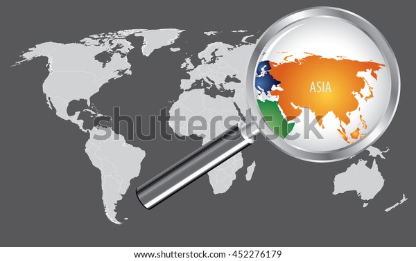 Asia Map with magnifying\
loupe