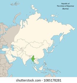 asia map, myanmar (burma)