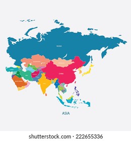 ASIA MAP WITH THE NAME OF THE COUNTRIES illustration vector - Shutterstock ID 222655336